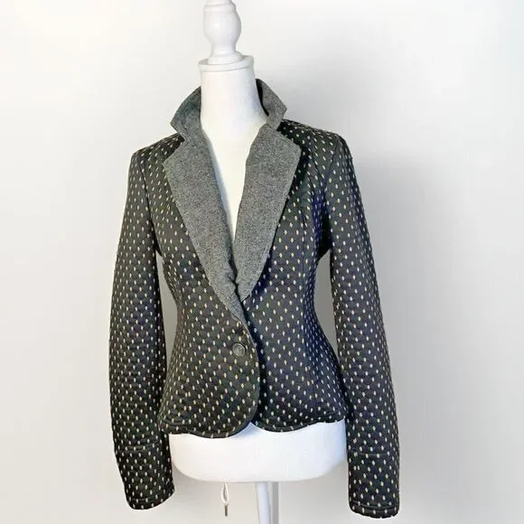 Free People Preppy Diamond Quilted Knit Tweed Polka Dots Blazer Black Jacket  SP - Picture 6 of 14